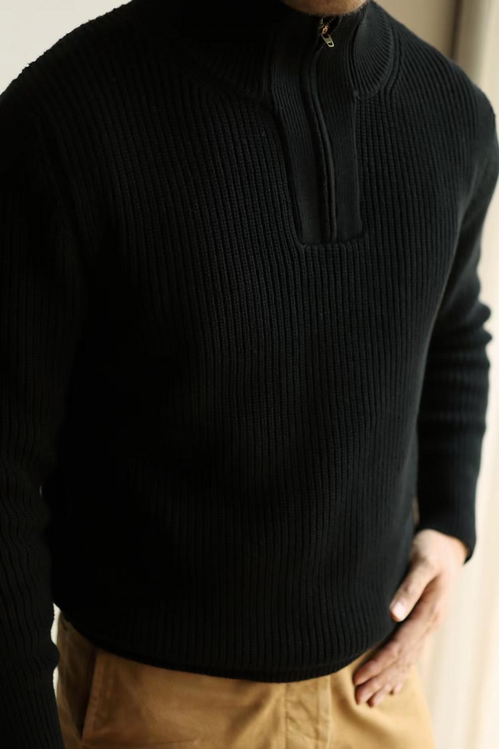 Half Zip Stand Up Collar Sweater, Men's Autumn And Winter Knitted Sweater, Thread Sweater, Hoodie Trend_voghion.com