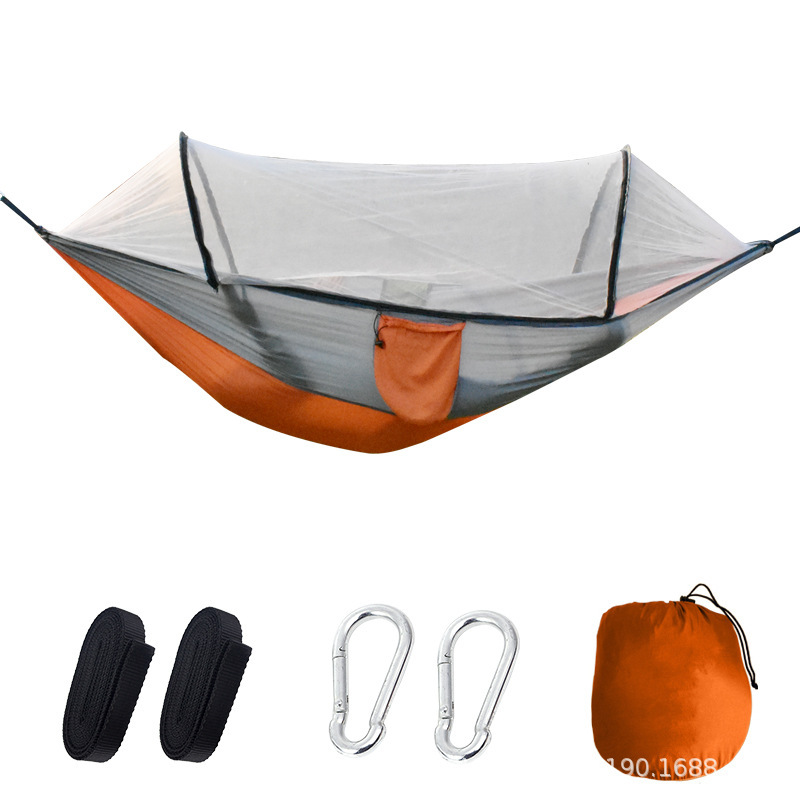 Hamaca con mosquitero para acampar al aire libre, antimosquitos, poste de soporte de apertura rápida automática, antivuelco, columpio interior, tipo colgante portátil