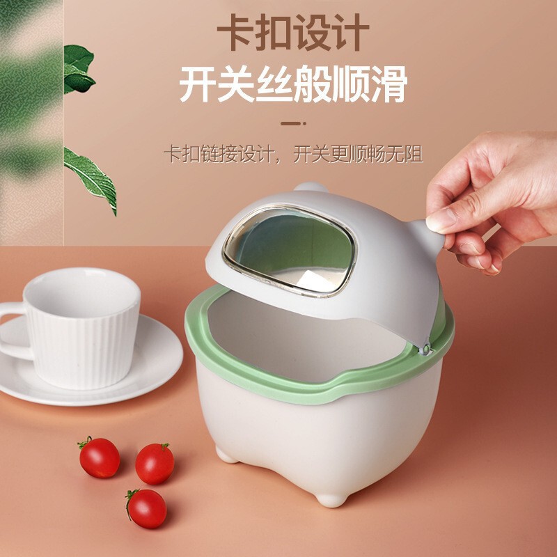 Small Cute Mini Household Cartoon-Style Desktop Trash Can with Lid for Bedroom, Suitable for Storing Waste