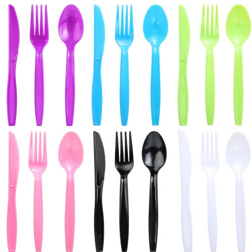 Amazon Disposable Spoons Plastic Soup Spoon Individual Packaging Thick Dessert Knife Fork Set Restaurant Tableware Set