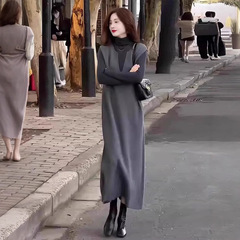 冷淡系女装高級スーツ気質お姉さん風ファッショングレーベストワンピース底シャツ2点セット秋