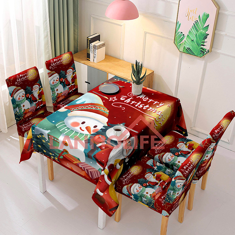 Navidad transfronteriza muñeco de nieve impresa manto de mesa decoración festiva de poliéster manto de mesa rectangular manto de mesa a prueba de polvo mayorista