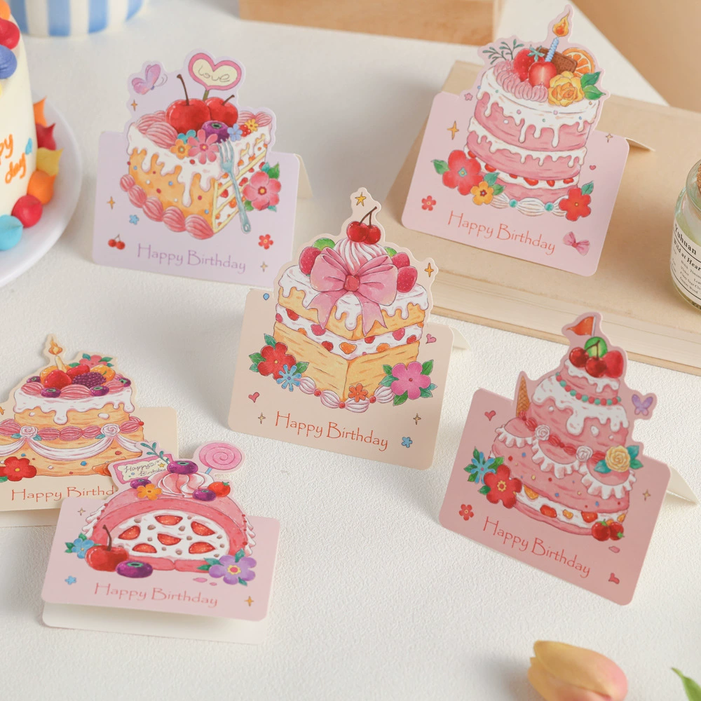 Мультяшный торт ко дню рождения трехмерная открытка поздравительная открытка благословение день рождения складная карта цветочный магазин выпечки подарочная рукописная открытка