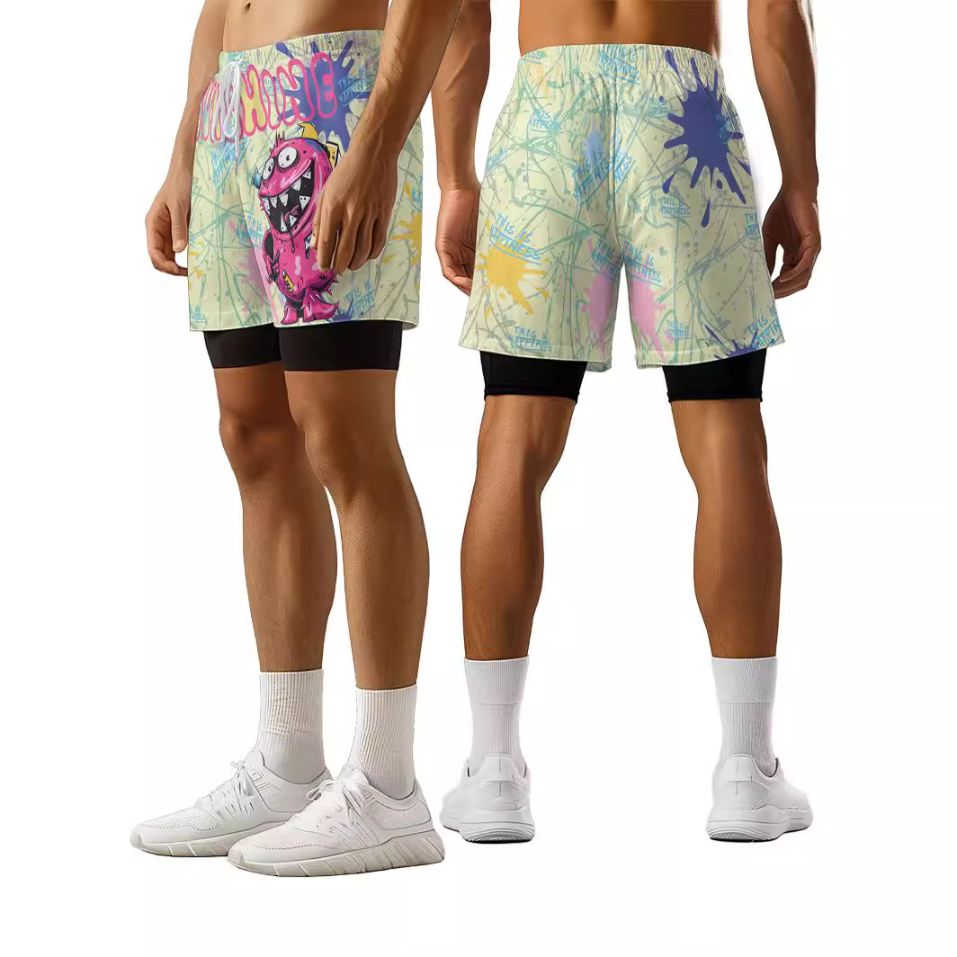 小众设计假两件运动短裤跑步健身裤男速干裤弹力训练裤户外运动裤