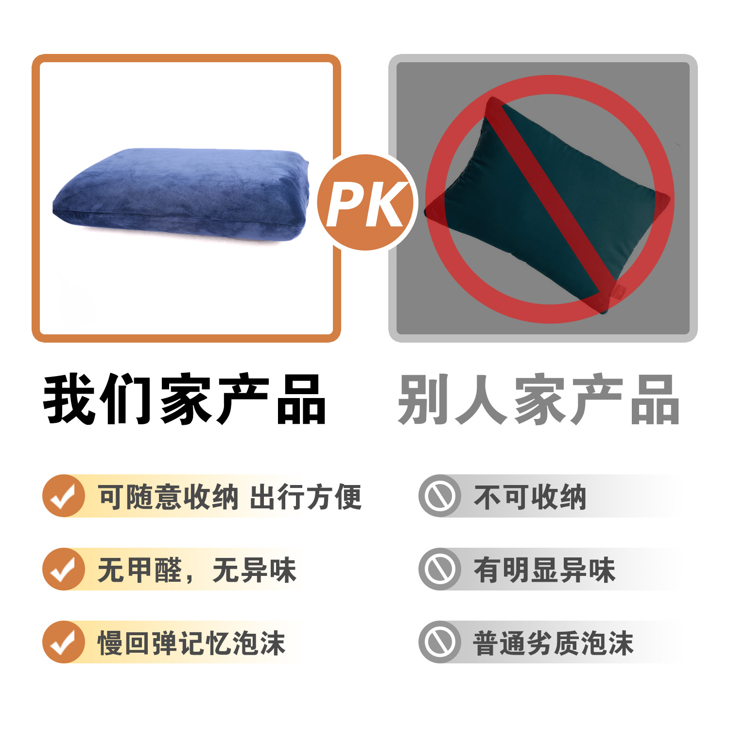 Ventas transfronterizas de camping almohada de algodón de memoria pequeña almohada de almuerzo de viaje fácil de almacenar almohada de rebote lento