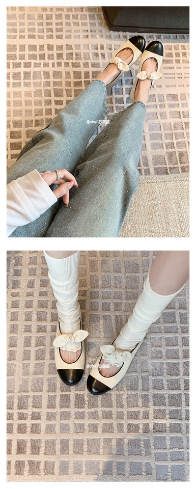 Giày búp bê Mary Jane mũi tròn thắt nơ gót thấp 1-3 cm — Màu đen, Trắng sữa, Đen mơ chi tiết 10