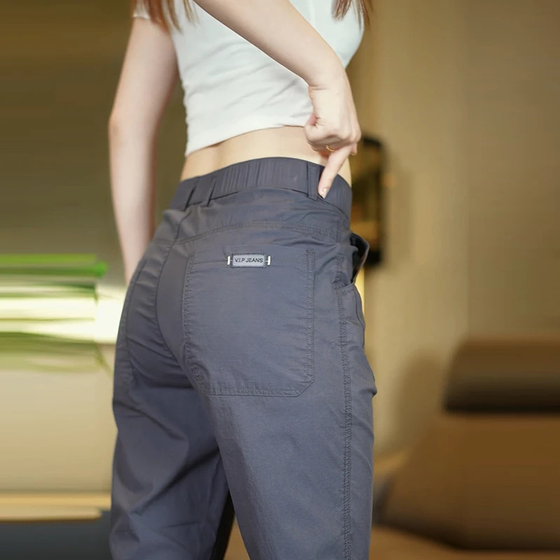 2025 Summer Thin Breathable Casual Pants Men's Loose Small Straight Trendy Fashion Sports Comfortable Washed Long Pants