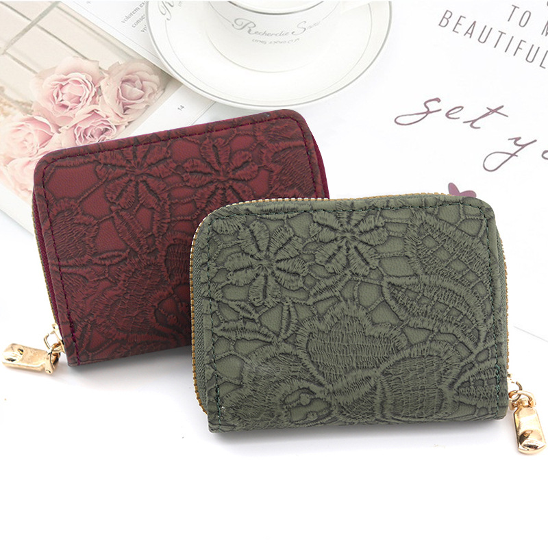 Nuevo estilo imitación encaje patrón órgano bolsa exquisito pequeño monedero Luz Retro titular de la tarjeta multi-funcional multi-Tarjeta titular de la tarjeta
