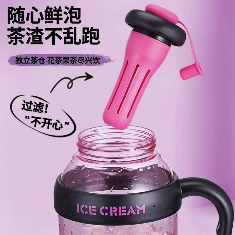 Plastic capacious glass with glass for students, high quality handle, custom-made