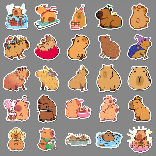 50 Cute Capybara Sticker Cartoons, Animal Decor Water Cup Phone Case Computer Small Marshmallow Sticker