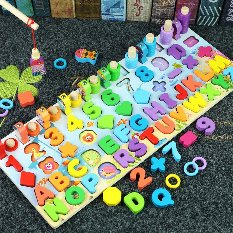 Juguetes de educación temprana para niños Tablero de números y letras siete en uno multifuncional Juego de pesca magnética de rompecabezas para bebés
