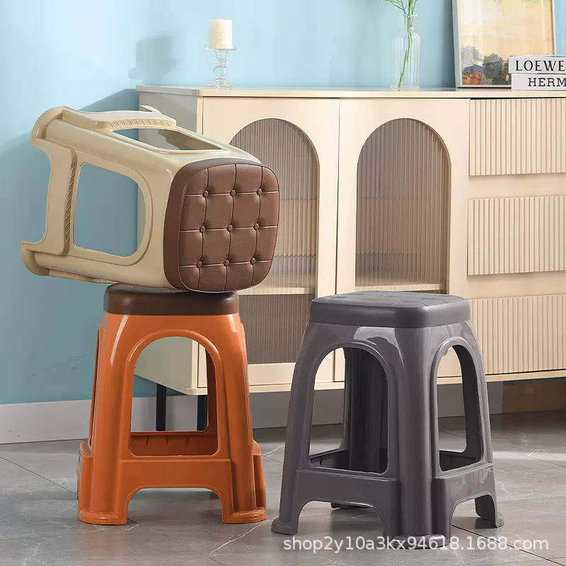 家用简约现代塑料凳子仿皮沙发凳时尚可叠放高椅子折叠收纳