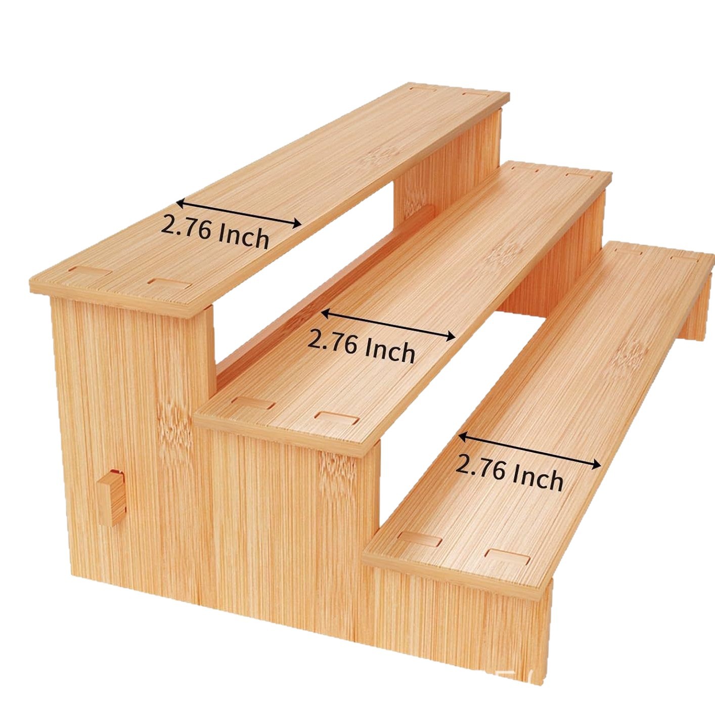 Estante de especias de bambú de tres niveles con botellas de vidrio