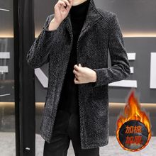 秋冬型男中长款时尚百搭风衣韩版修身上衣外套男士翻领毛呢大衣