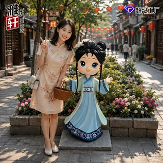 定制玻璃钢二次元古风少女大型手办商场度假村网红打卡艺术品雕塑