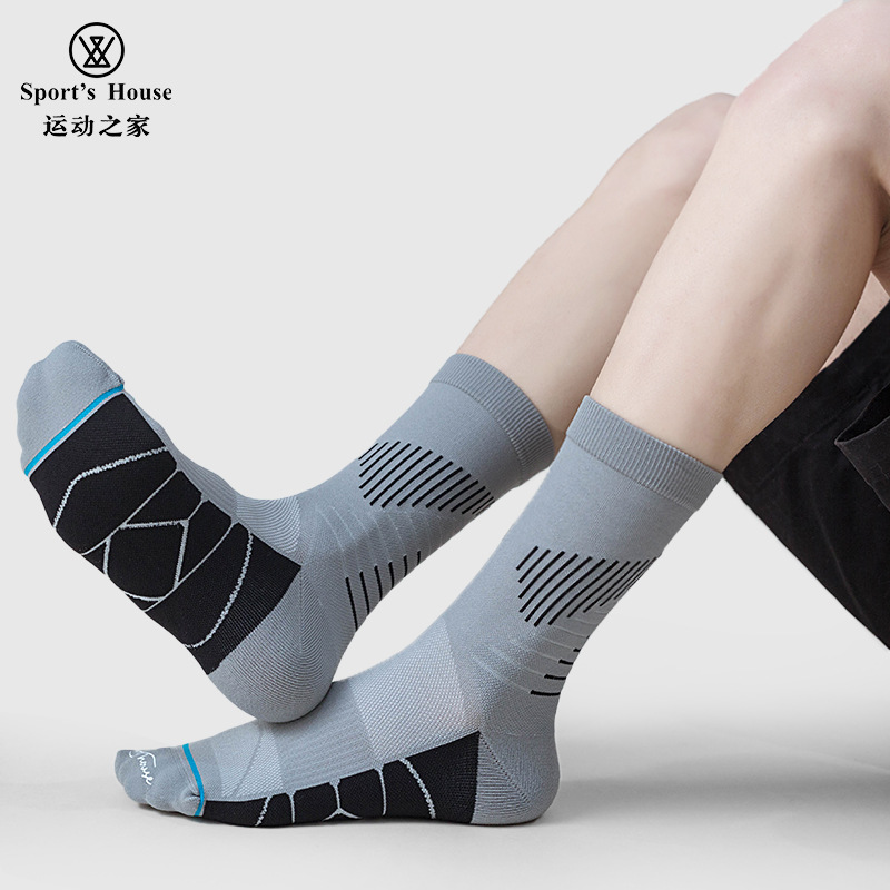 Sport's House Sports Home Men's Spring and Summer Medium Thin Breathable Hiking Socks Towel Bottom Sports Socks