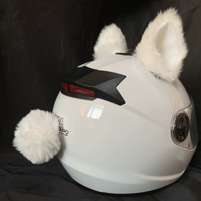 Detachable 3D Motorcycle Accessory | Motosiklet dəbilqələri - pure-white-cat-ears-tail