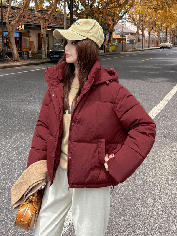 韩版连帽羽绒棉服女2025年冬季新款加厚小个子短款面包服棉袄外套|undefined