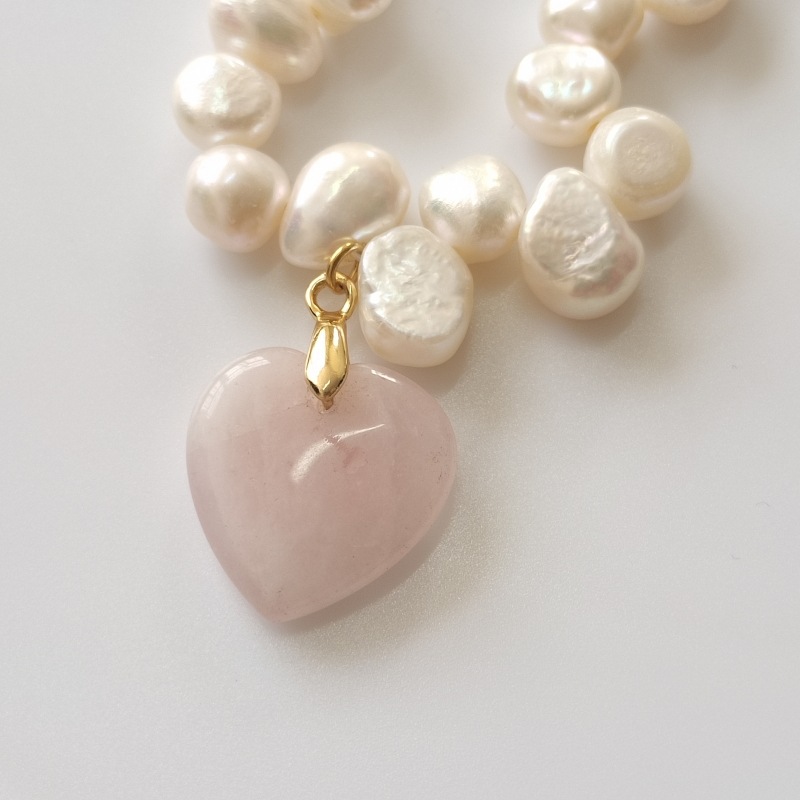 Casual Sweet Heart Shape Natural Stone Freshwater Pearl Beaded Plating Pendant Necklace display picture 2