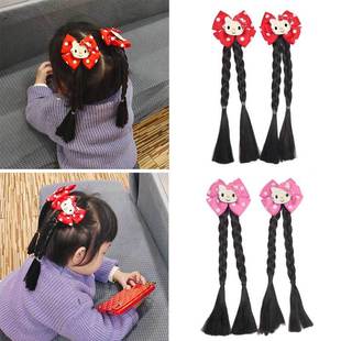 Children's polka dot bow twist braid wig sweet cute kitten 2-5 years old baby hairpin hair accessories