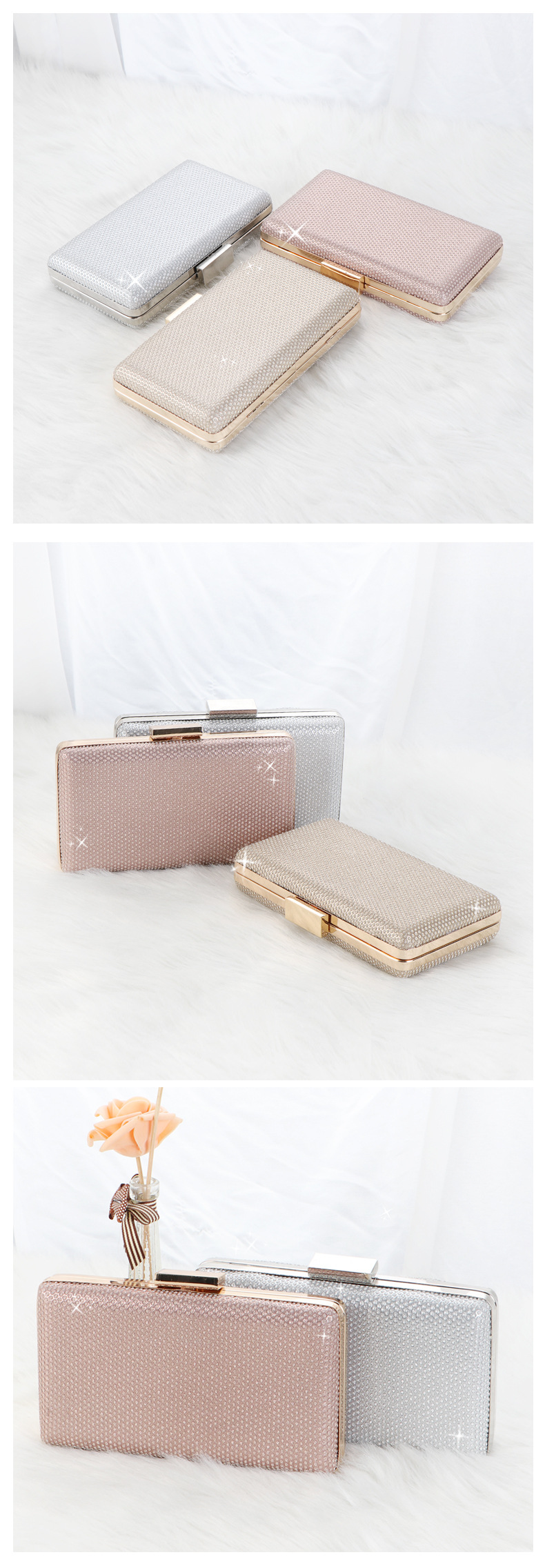 Rose Gold Gold Silver Metal Solid Color Square Evening Bags display picture 1