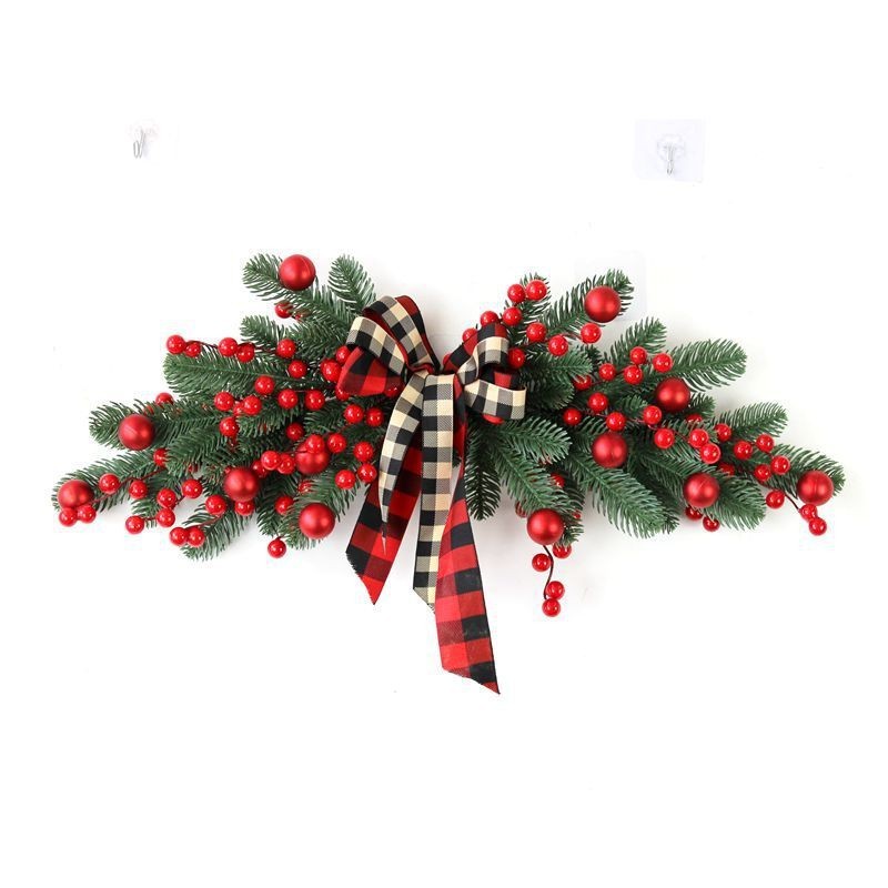 クリスマス PE レッドフルーツ籐サークルガーランドクリスマス装飾リボンガーランド 1.8m クリスマス籐ホリデードアフロント装飾|undefined