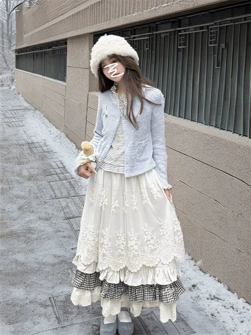 Sweet Retro Forest-Style High-Waisted Slimming Versatile Patchwor