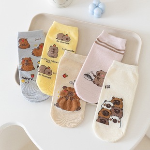 2025 Japanese New Cartoon Capybara King Socks Women's Cotton Socks Cartoon Cute Women's Socks Shallow Mouth Short Socks