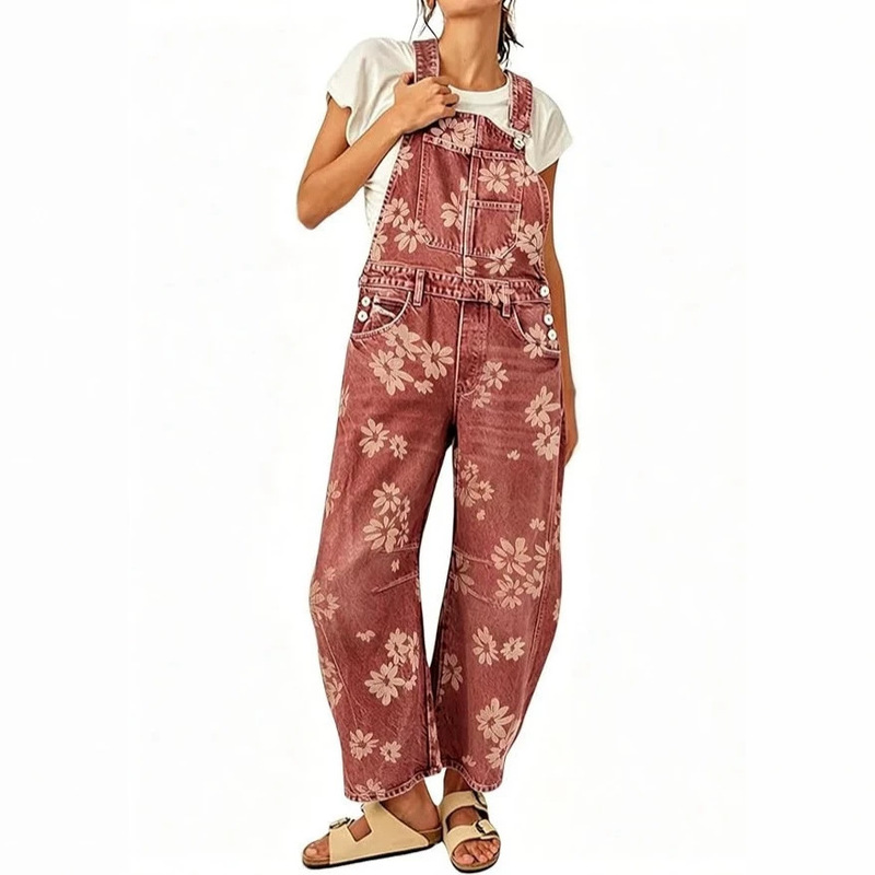Amazon's new Y2k floral print denim overalls feature adjustable shoulder straps, multiple pockets, and a wide-leg, one-piece design Amazon's new Y2k floral print denim overalls feature adjustable shoulder straps, multiple pockets, and a wide-leg, one-piece design