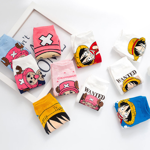 Korean ins cartoon anime One Piece socks spring and summer cotton socks men and women low cut shallow mouth invisible socks boat socks