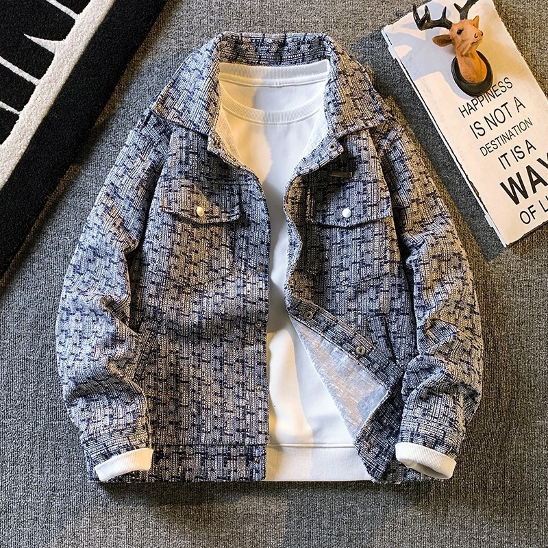 美式复古格子编织外套秋冬新款男士小众夹克小香风潮牌百搭上衣服