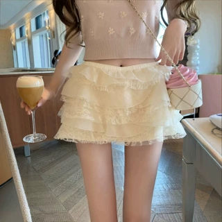 你的懒lla【轻纱梦境】百搭甜系少女蕾丝蓬蓬层次感半身裙女