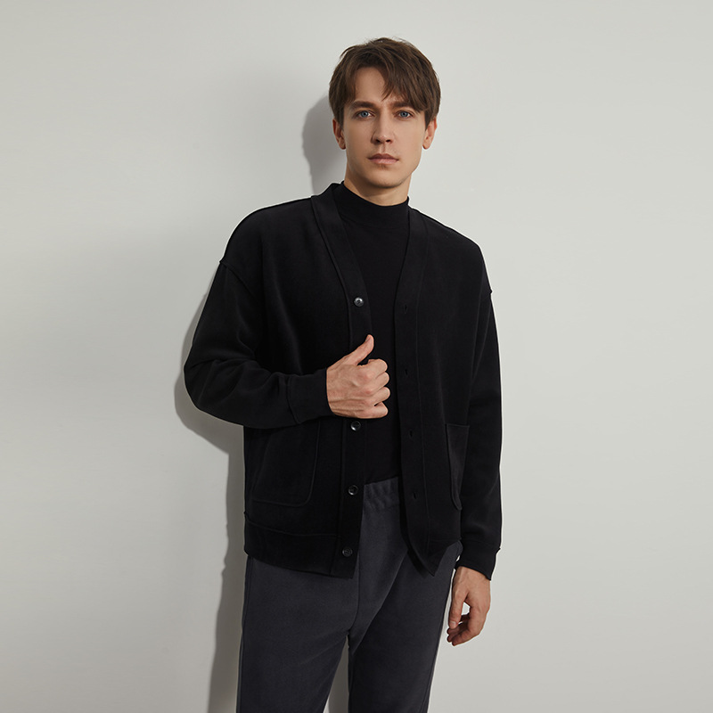 男士开衫秋冬新款太空版发热排湿休闲时尚宽松男款七级防风针织衫