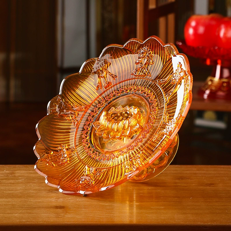 Цветная стеклянная тарелка с фруктами лотоса Тарелка для Дани Тарелка с фруктами Будда Передняя тарелка Guanyin Украшение для гостиной Бытовая тарелка с фруктами Принадлежности для Будды