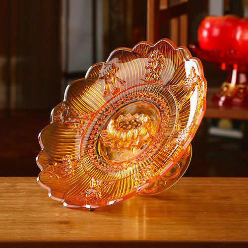 Glazed lotus fruit plate, tribute plate, fruit plate, Guanyin offering plate in front of Buddha, living room decorations, household offering fruit plate, Buddha utensils
