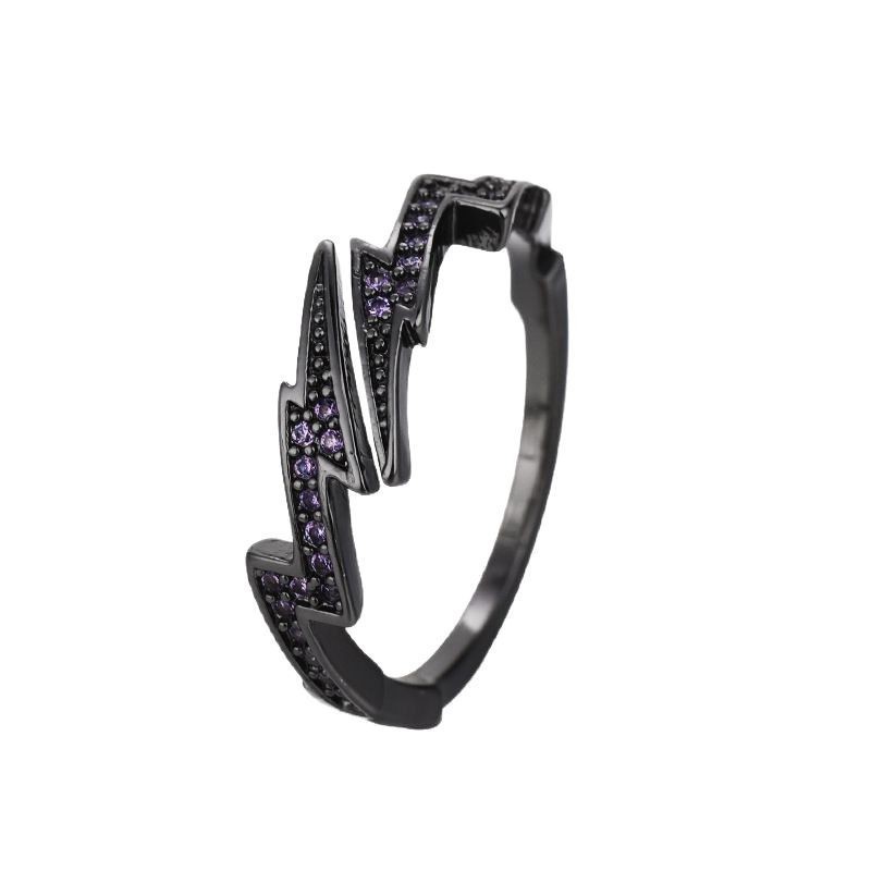Men's Stackable Lightning Ring Full Diamond Trendy Open Band_voghion.com