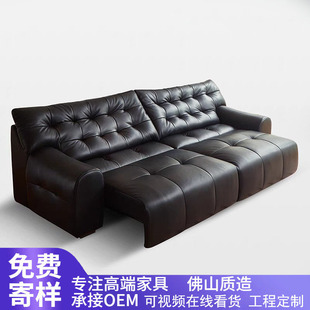 Italian Normcore Fully Automatic Electric Sofa Bed Living Room Modern Big Black Bear Sliding Zero Wall Function Leather Sofa