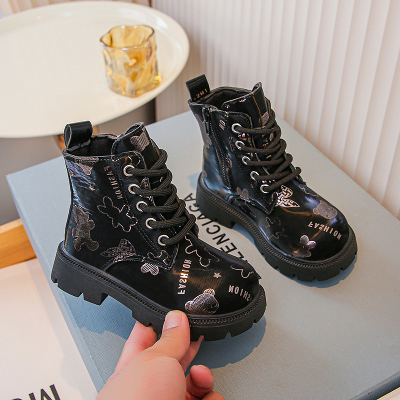 Girls Martin Boots 2024 Autumn and Winter Korean Style Little Girls Printed Soft Soled Princess Boots Fashionable Short Fashion Boots Cute