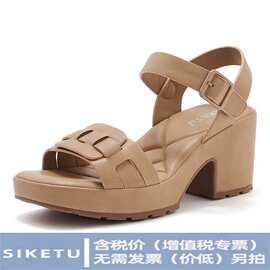 亚马逊新款2025春夏厚底凉鞋女休闲舒适大码魔术贴凉鞋一件代发