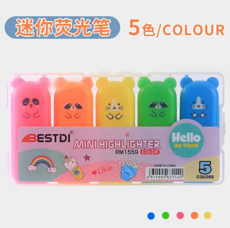 Nuevo conjunto de mini resaltador para estudiantes cuentas de dibujos animados graffiti pluma resaltador clave marcador