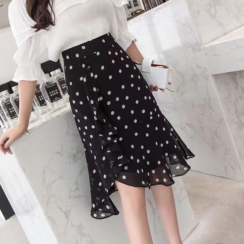 Chiffon Skirt Summer Women's 2023 New Mid-length Irregular High Waist Slimming One-step Skirt Fishtail Skirt