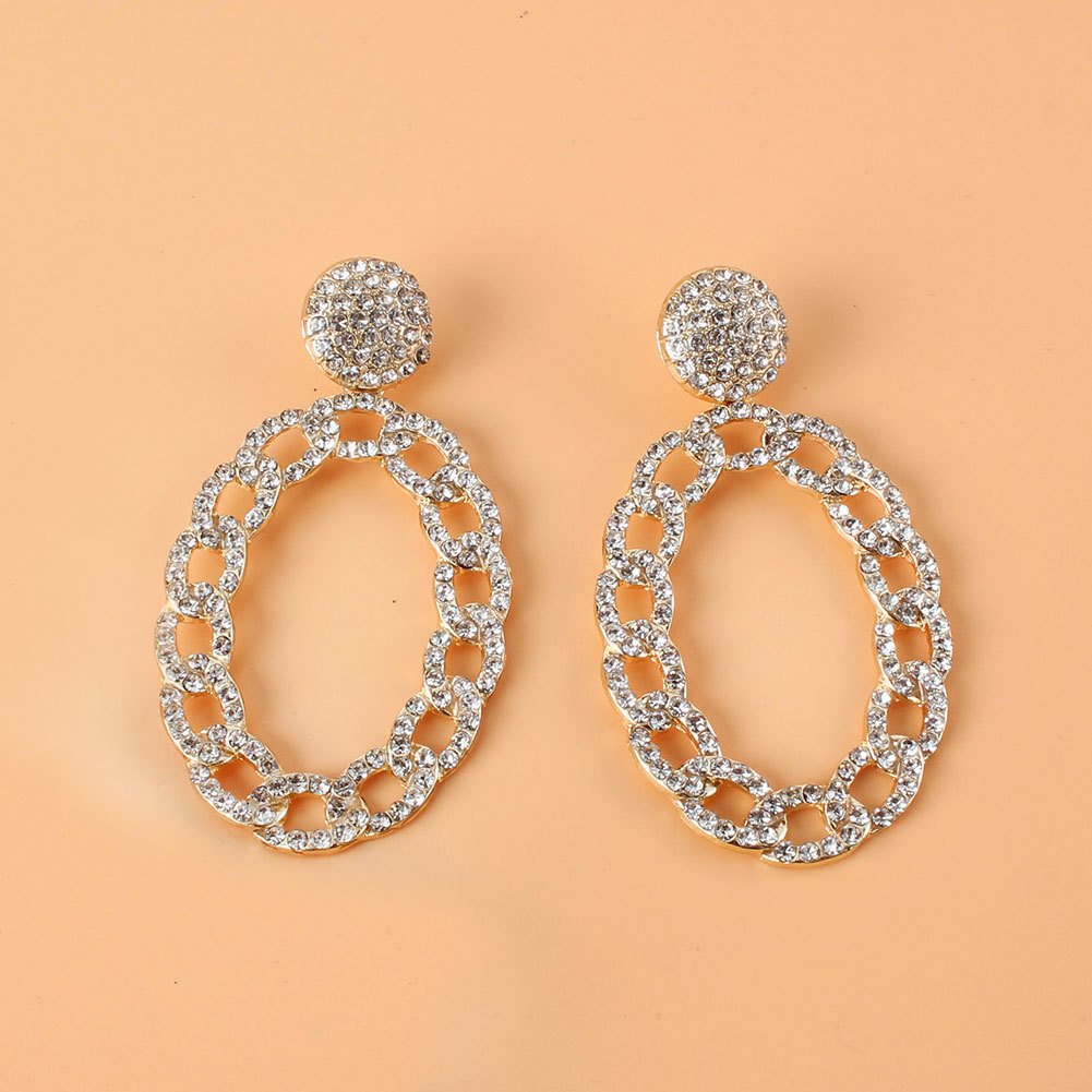 Fashion Alloy Full Diamond Chain Oval Earrings display picture 5