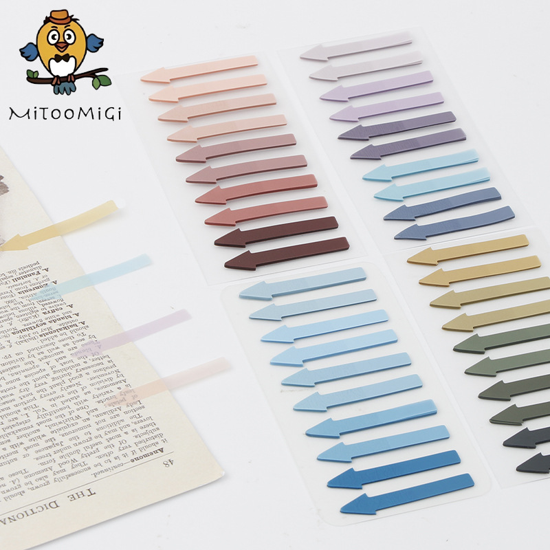新款彩色箭头索引贴莫兰迪透明便利贴阅读索引贴学生箭头标记贴纸