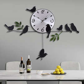 小鸟铁艺静音挂钟客厅时尚装饰挂表卧室创意工艺钟个性石英钟时钟
