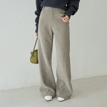 【欧凡】分割设计雪尼尔绒复古高腰喇叭裤女显瘦直筒休闲裤11127