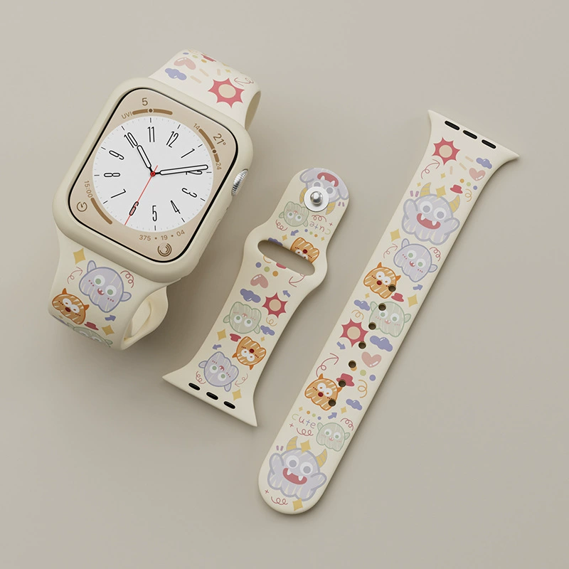 Совместимо с Apple S10 часы iWatch9 ремешок цветной принт силикон applewatch8 мультяшный S9 благородство S8/S7