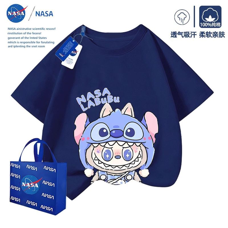 NASA 共同ブランド ステッチ フード ラブブ 子供用 ボーイズ 半袖 Tシャツ 2025年夏新作 半袖トップス|undefined
