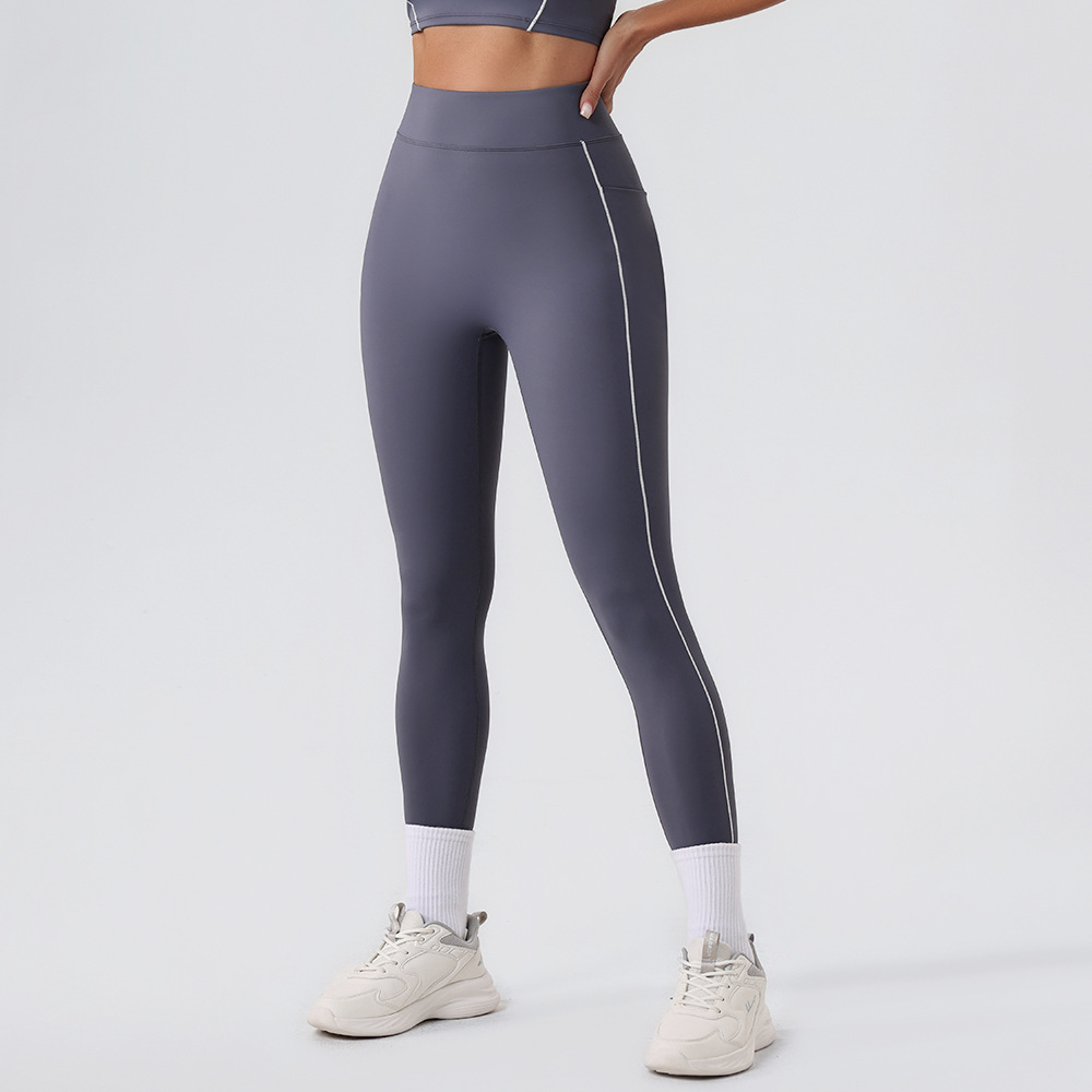 2025 nuevo cross-border cintura alta caderas abdominal sensación de desnudez bolsillo pantalones deportivos de fitness para correr