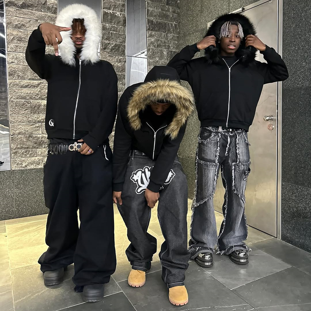 Y2K High Street American Style Fur Collar Printed Hooded Zipper Cardigan Sweatshirt For Men Autumn Winter Design Jacket_voghion.com