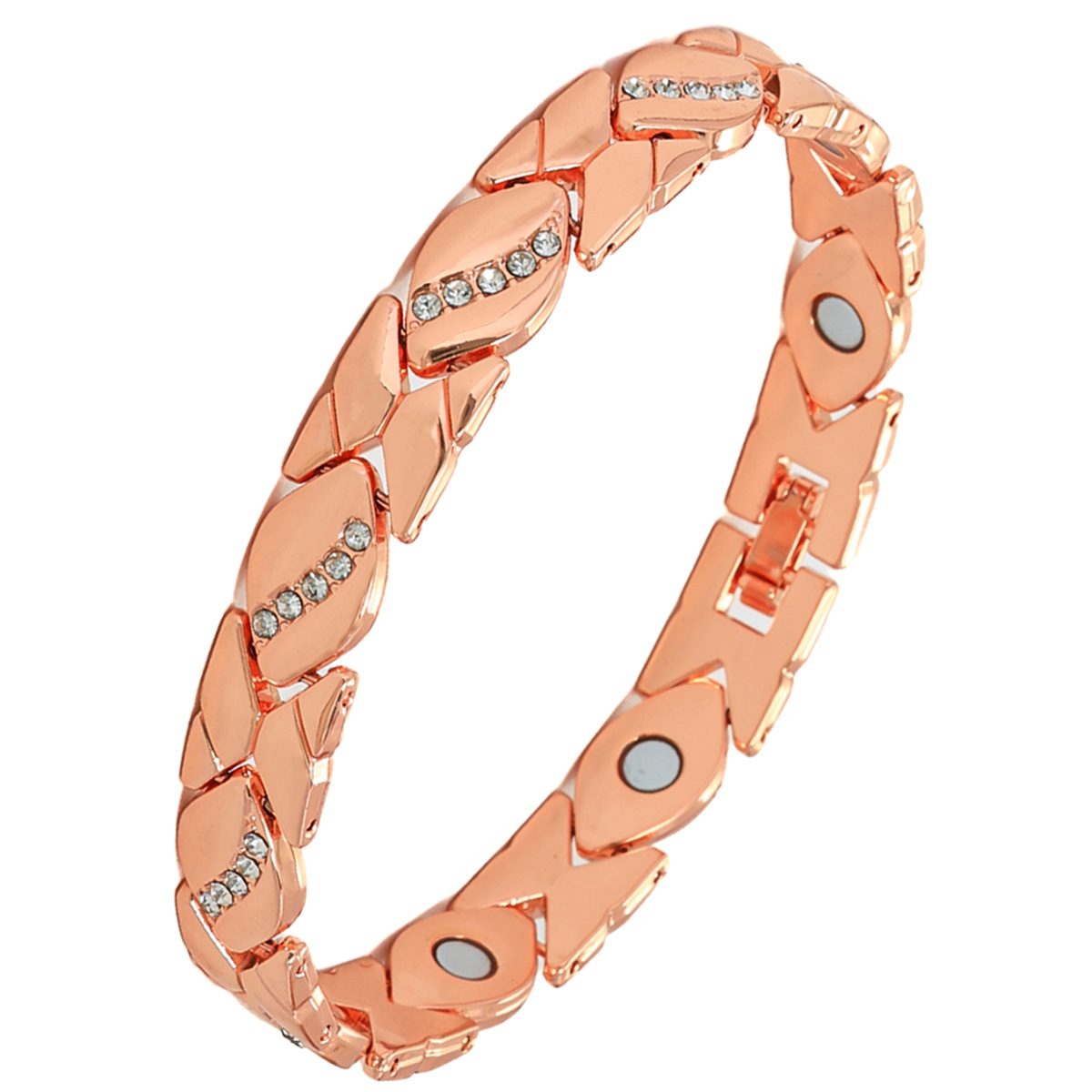 Pulsera magnética de hoja de diamante popular transfronteriza, pulsera de cobre rojo antiguo cepillado ajustable, joyería de mano para parejas